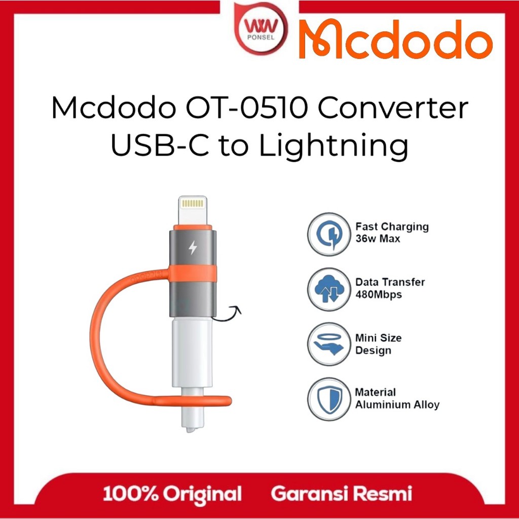 Mcdodo OT-0510 Adapter Converter USB-C to Lightning Charging Data MFI