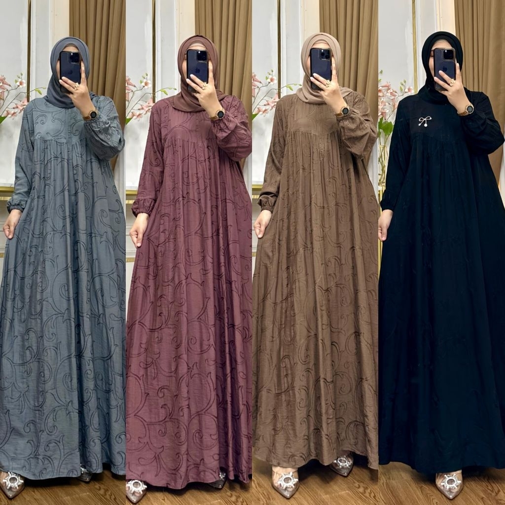 GAMIS KATUN LINEN PREMIUM,GAMIS MUSLIM POLOS,DRESS KATUN MOTIF BORDIR