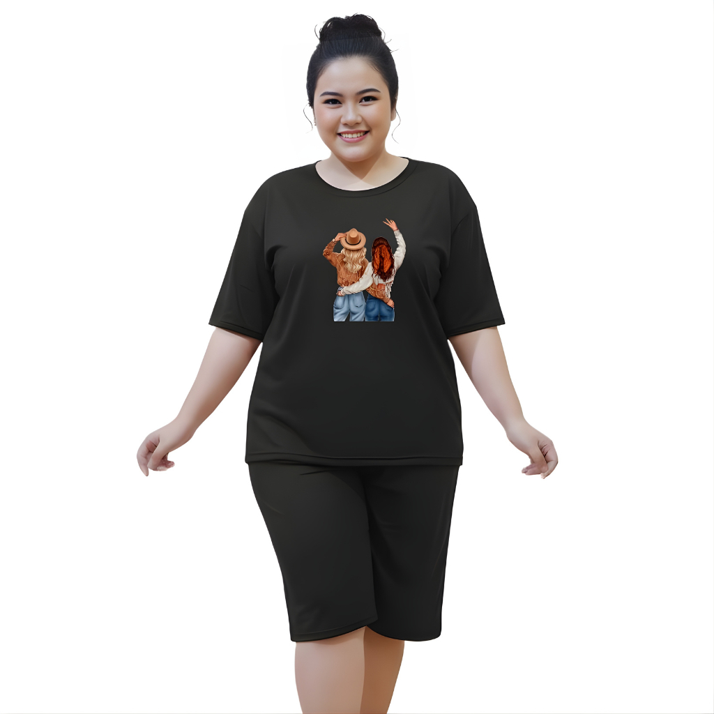 Baju Setelan Kaos Wanita Dewasa Jumbo Ld 130 Cm One Set Kaos Cewek Oversize Terbaru Bestie