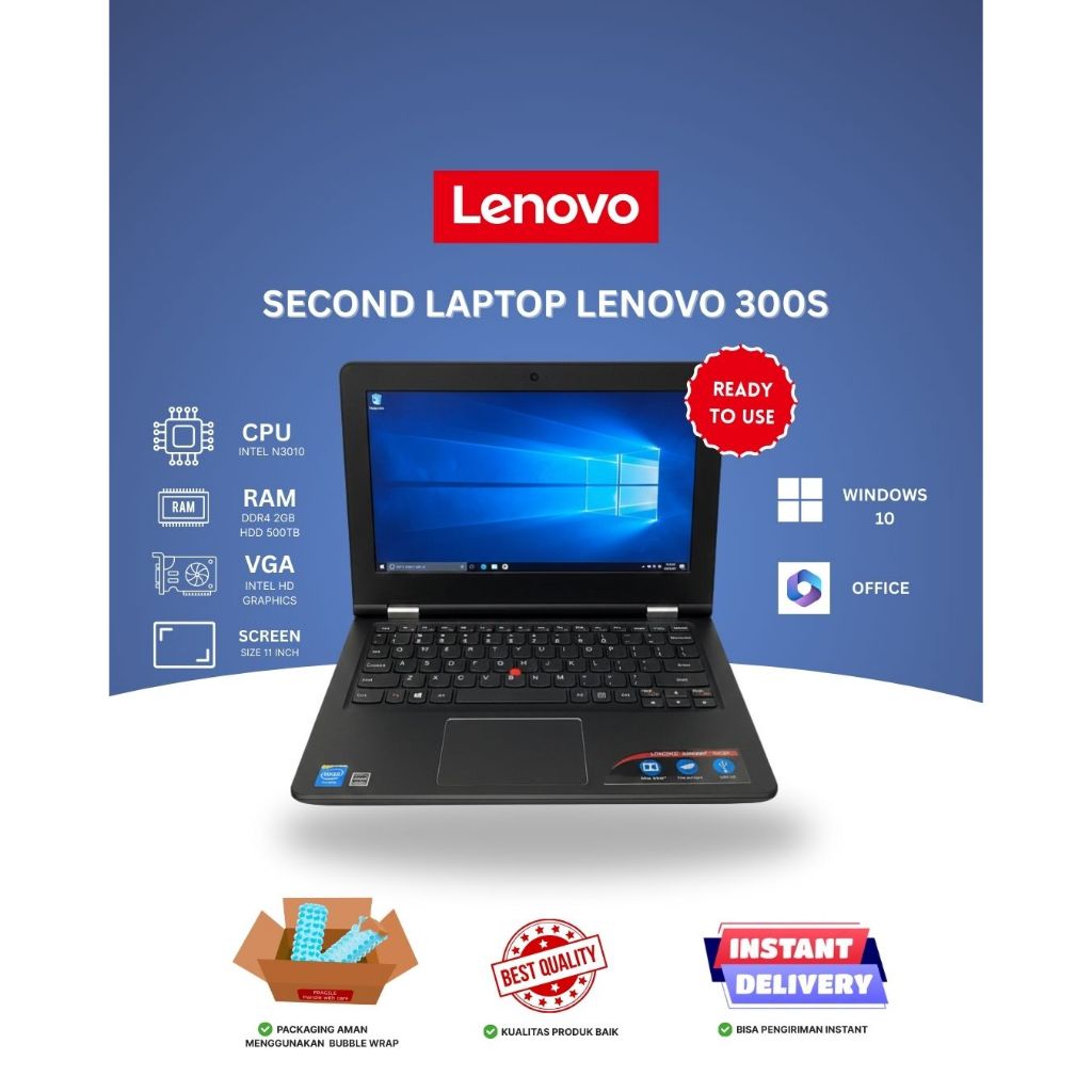 Second Laptop Lenovo 300S Intel N3010 Ram 2GB HDD 500GB