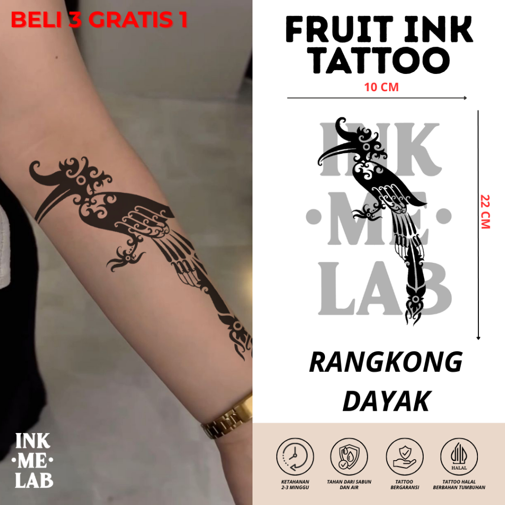 INKMELAB - RANGKONG DAYAK Fruit Ink Temporary Tattoo 22X10CM - Tato Temporer Semi Permanen Tahan 3 M
