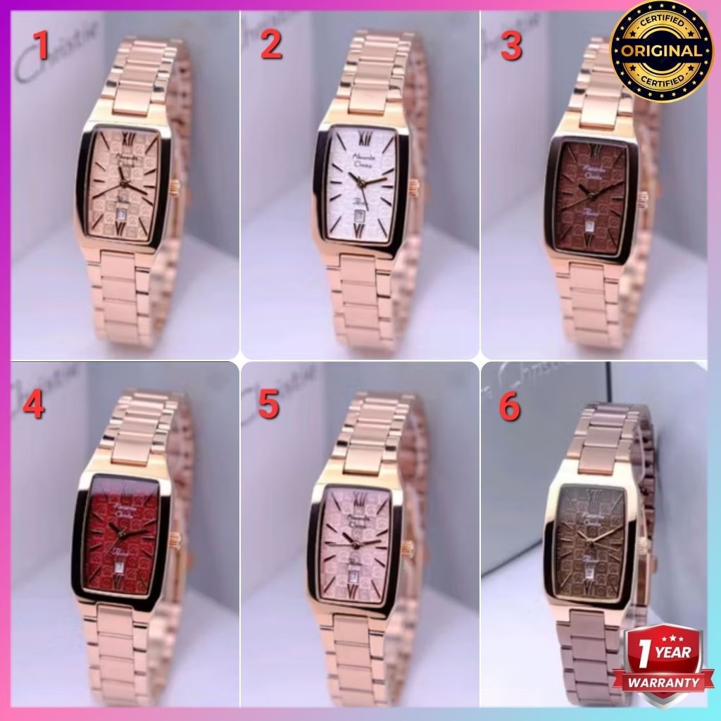 ORIGINAL GARANSI RESMI JAM TANGAN WANITA ALEXANDRE CHRISTIE ANALOG RANTAI STAINLESS STEEL CEWEK ALEX