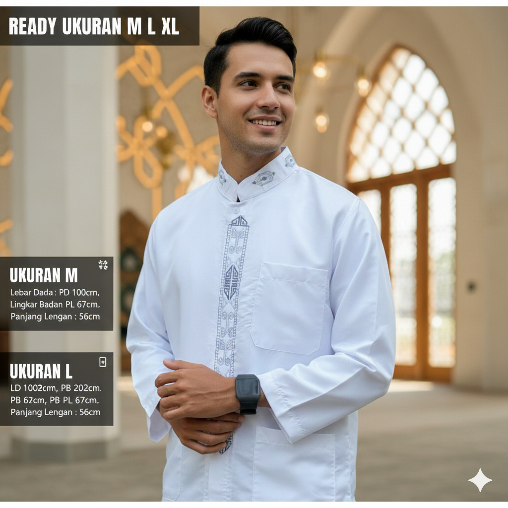 Baju Koko Pria Lengan Panjang Exclusive | Baju Koko Putih Ibrahim Lengan Panjang