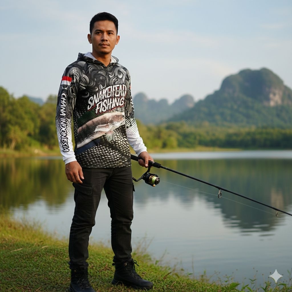 Baju Mancing Pemburu Gabus Jersey Mancing Full Printing Lengan Panjang Kupluk