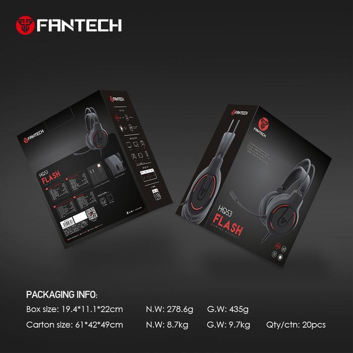 Fantech HQ53 Flash Lightweight Wired Gaming Headset Merah Microphone Headphones - Black