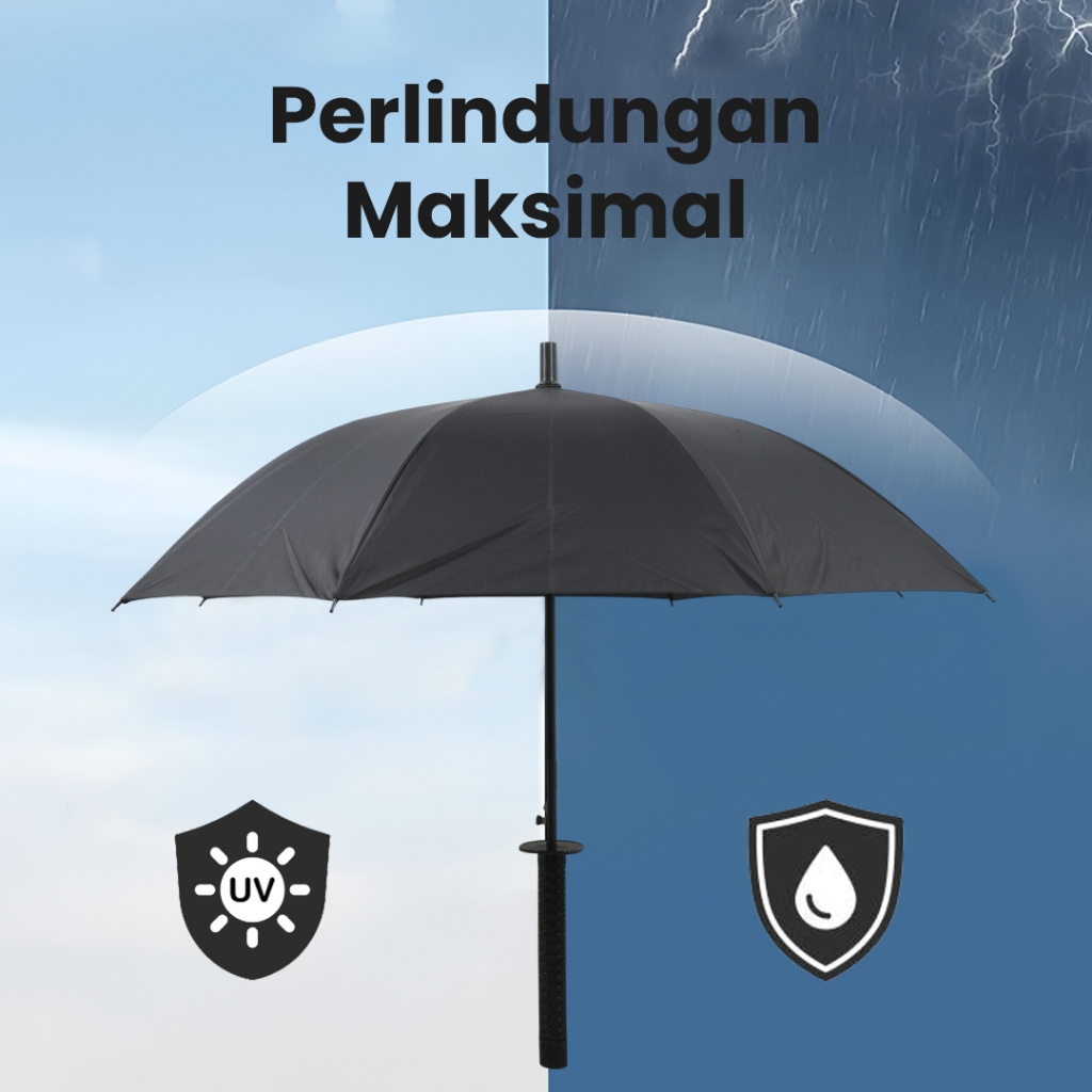 Payung Samurai Jepang PREMIUM BLACK - Windproof Anti UV Black Model Katana Premium 8 bilah