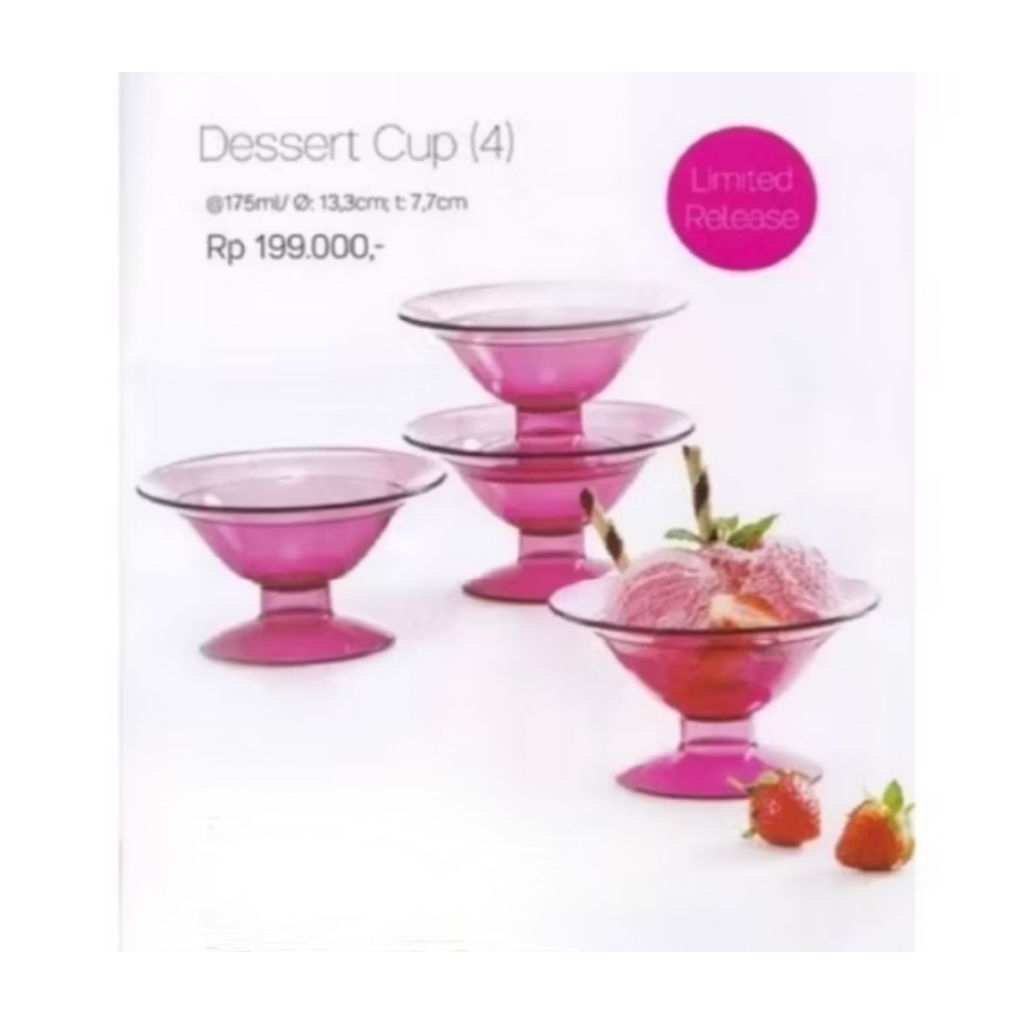 gelas dessert cup crystal Pink magenta ±175ml(1 Pc) Tupperware
