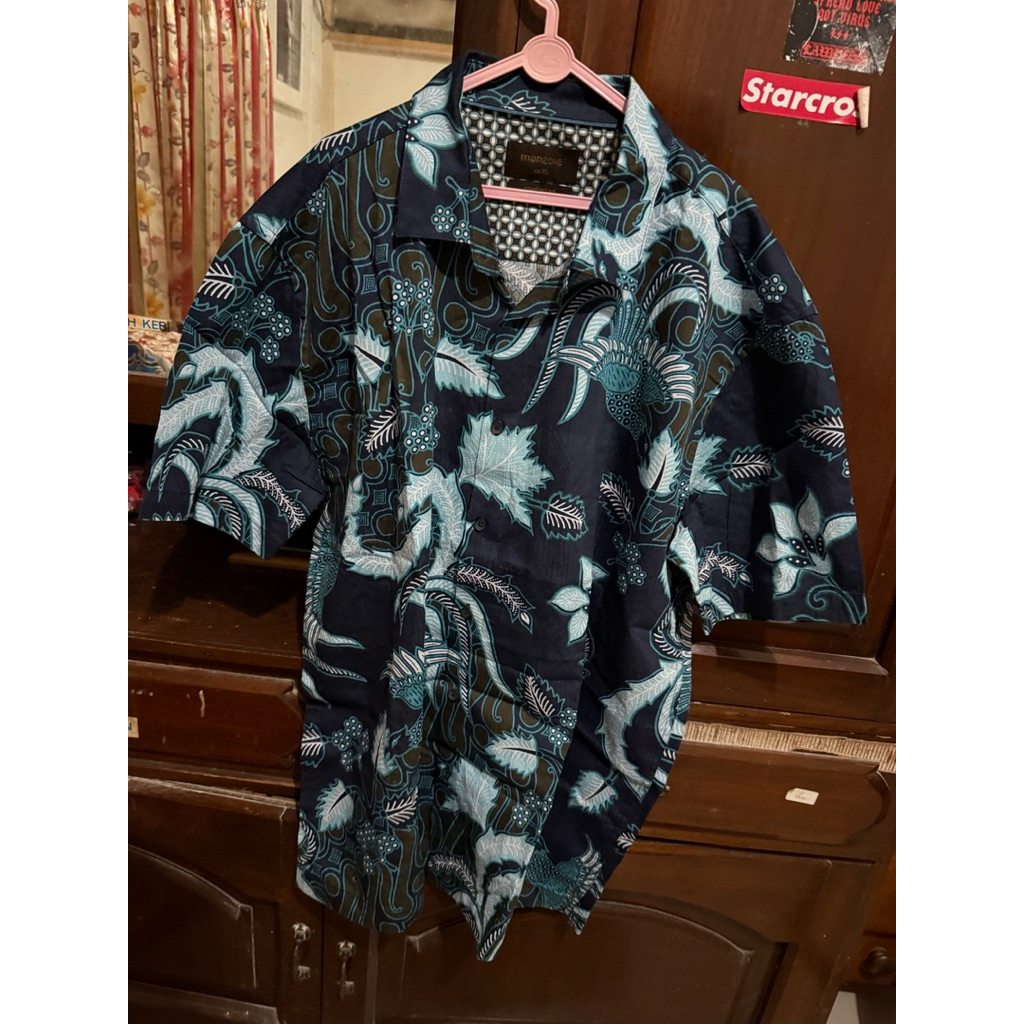 Kemeja Batik Manzone Comfort Fit Navy Size XL Original