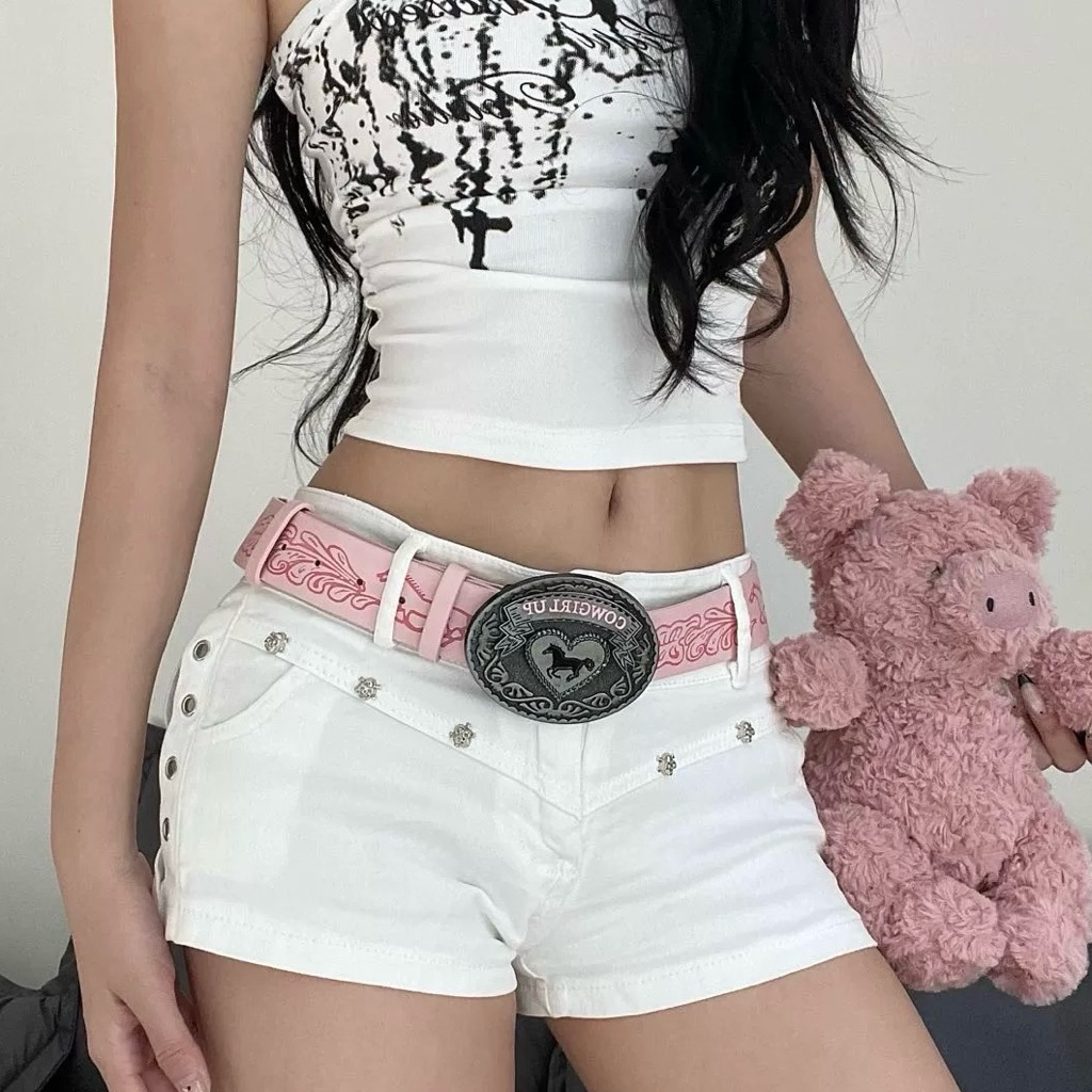 Ikat Pinggang Gesper Retro Leather  Pink Besi Kuda Cowgirl Up  | Sabuk Pria dan Wanita | Tali Pingga