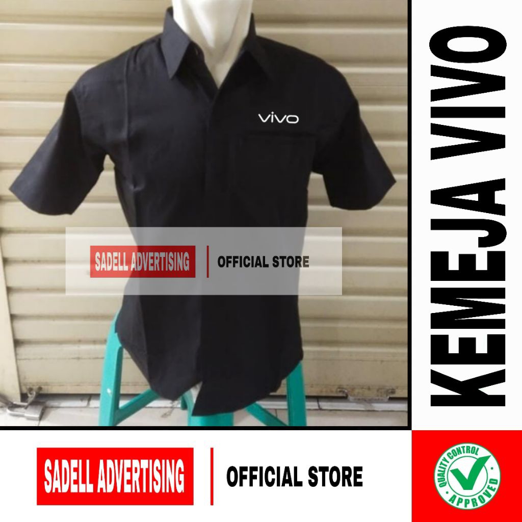 Kemeja VIVO Seragam VIVO Baju VIVO Hitam Lengan Pendek Pria Bordir