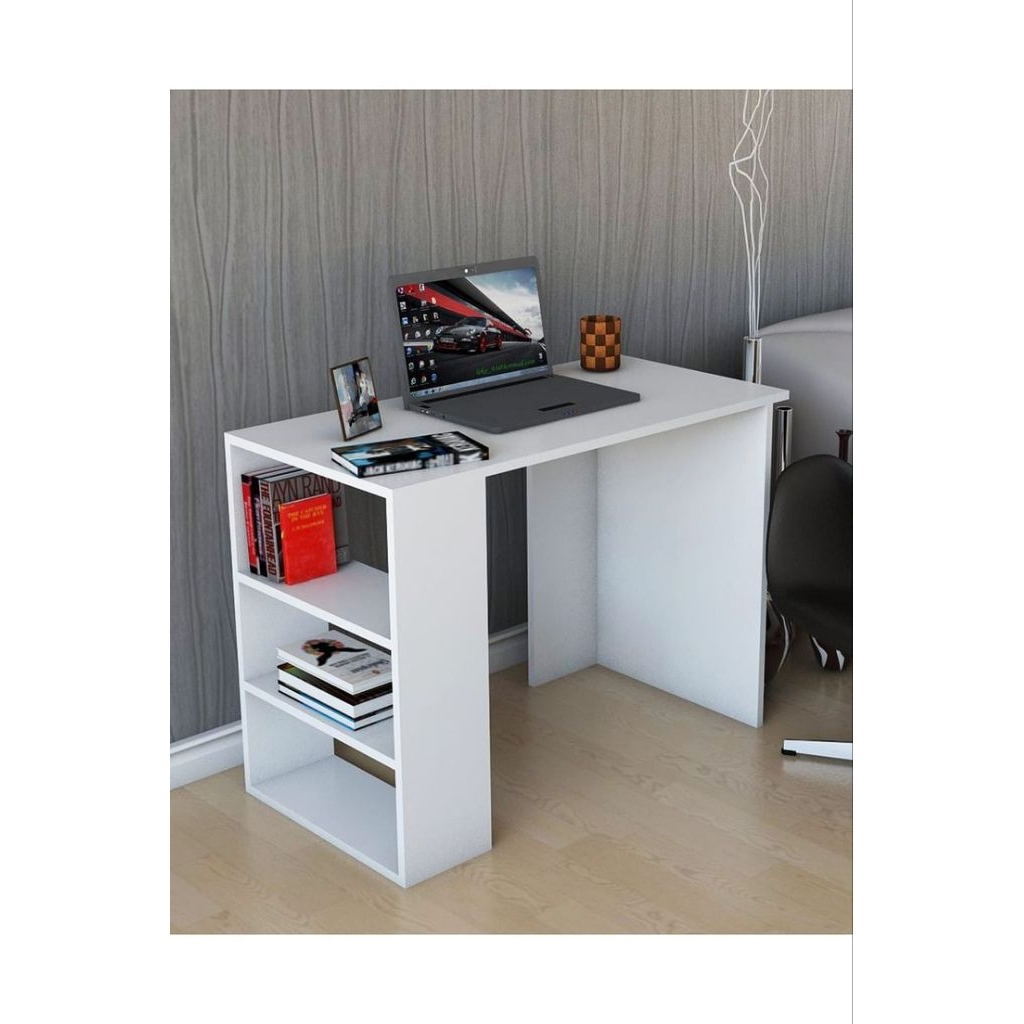 meja komputer minimalis modern dilengkapi ambalan