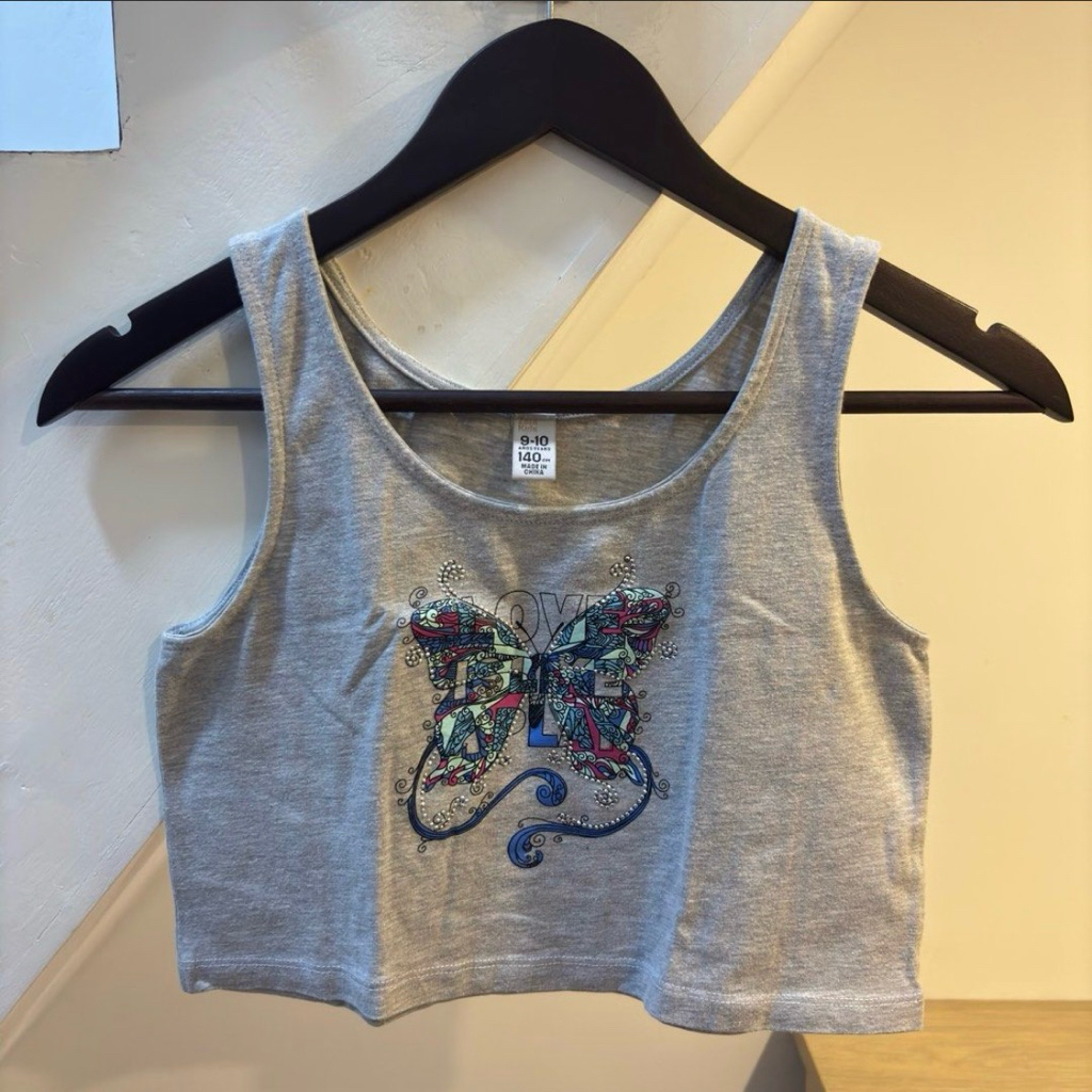 zara kids tank top crop abu grey wanita