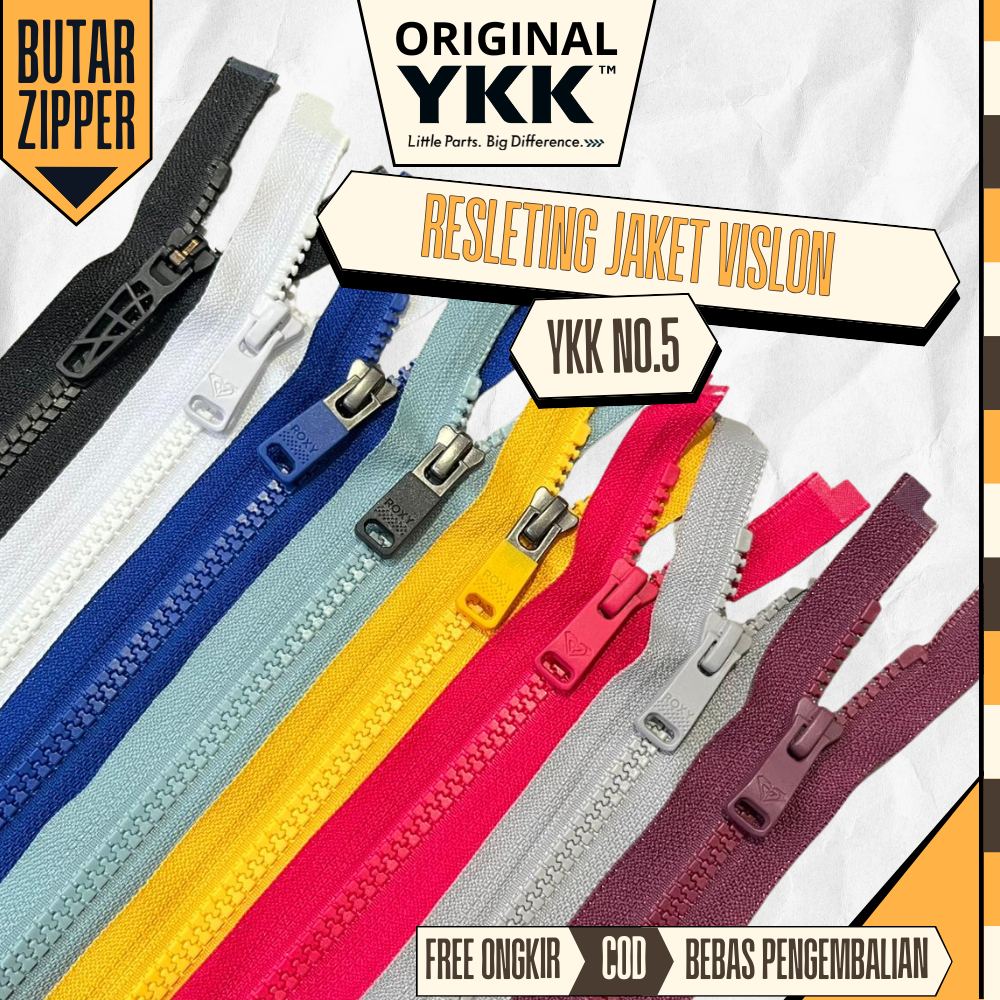 1 Pcs Resleting Jacket YKK Vislon No. 5 Warna Bervariasi Panjang 50 CM - 80 CM