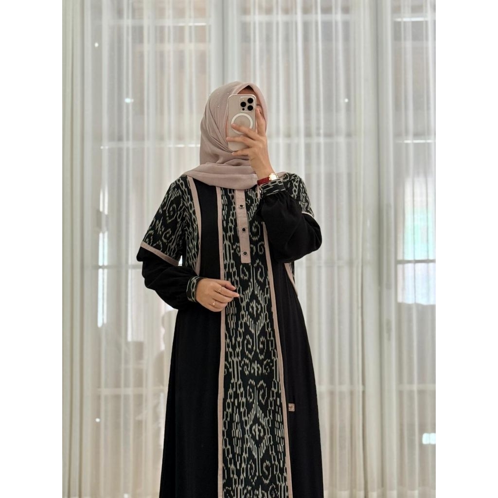NADHEEFA STORE GAMIS TWILL ETNIK TROSO HITAM