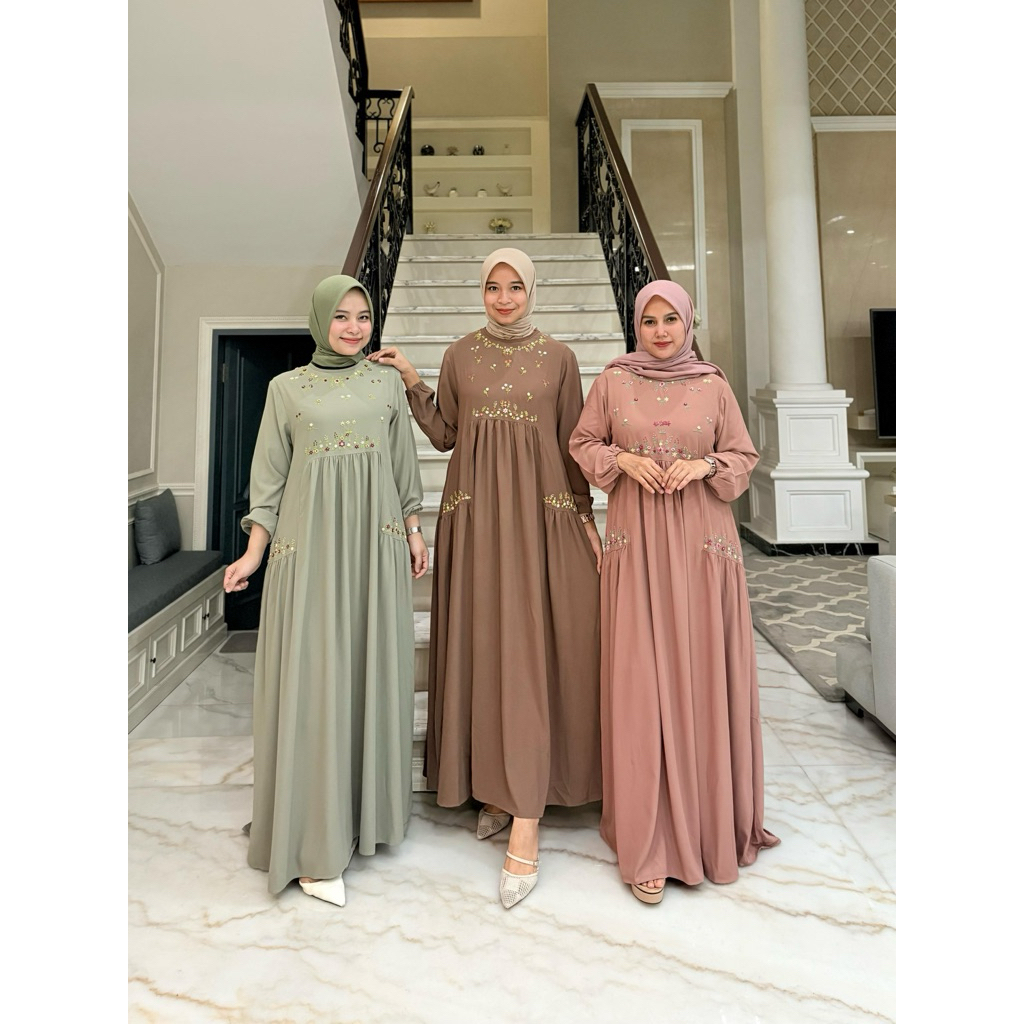 Gamis sulam handmade bahan Liosel ori by Edness Kayla