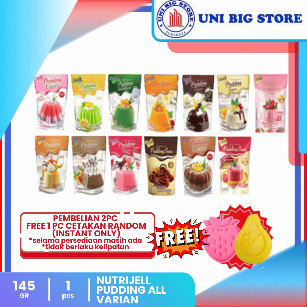 NUTRIJELL Tepung Puding Susu Santan ANEKA RASA Pudding Lapis Mangga Coklat Caramel Strawberry PROMO 
