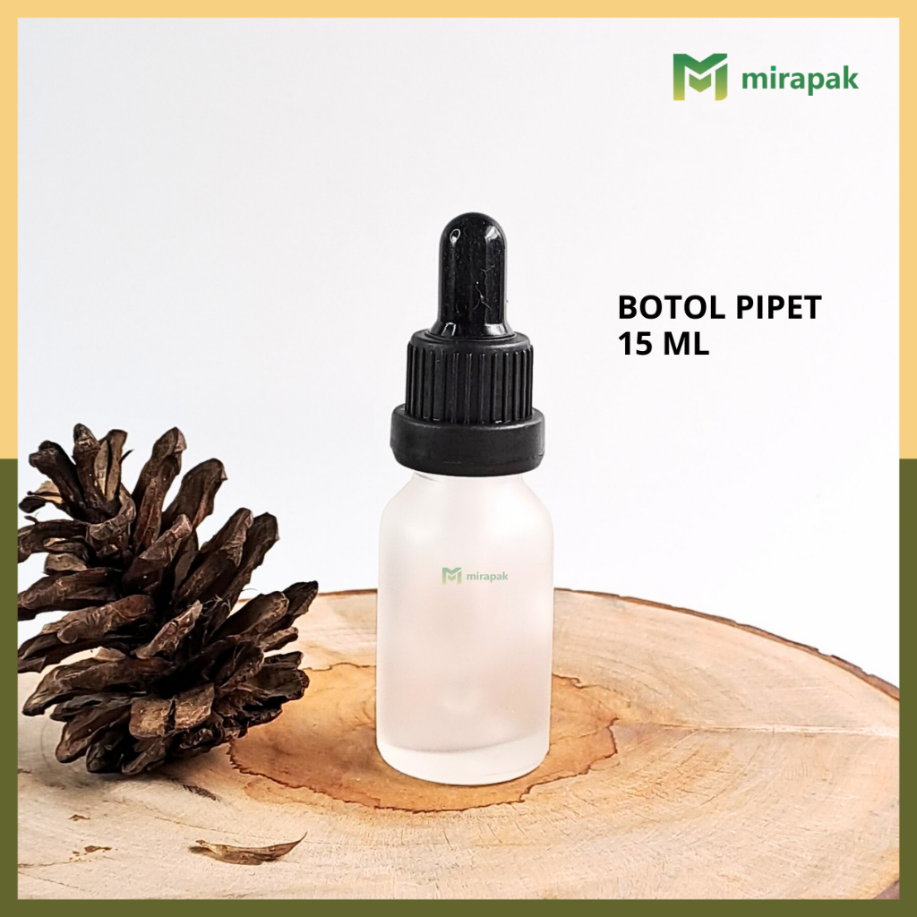 BOTOL PIPET 15ML BENING DOF FROSTED KACA TEBAL - RING TOPI SEGEL HITAM KARET HITAM - SERUM KOSMETIK 