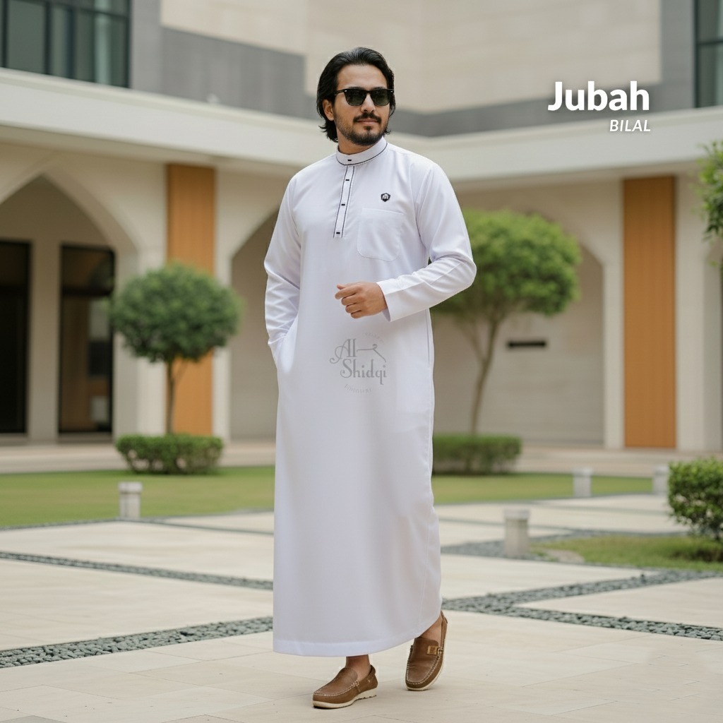 GAMIS MUSLIM PRIA DEWASA MODEL KERAH BERDIRI KANCING PREMIUM POLIMICRO LENGAN PANJANG WARNA PUTIH
