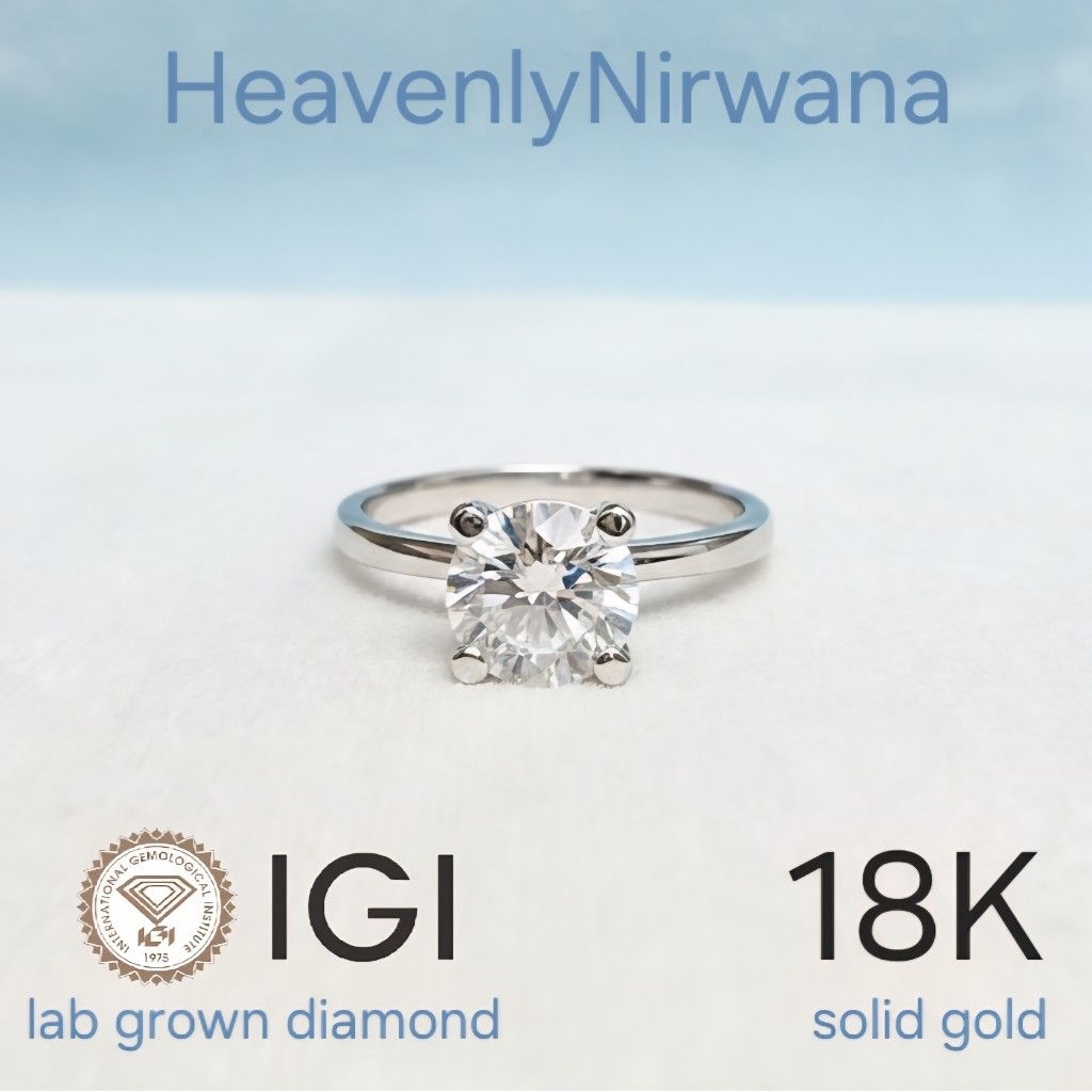 IGI Lab Grown Diamond 1ct D VVS2 in 18K Gold. Cincin Wanita Emas 750 dengan Berlian Lab Grown Asli