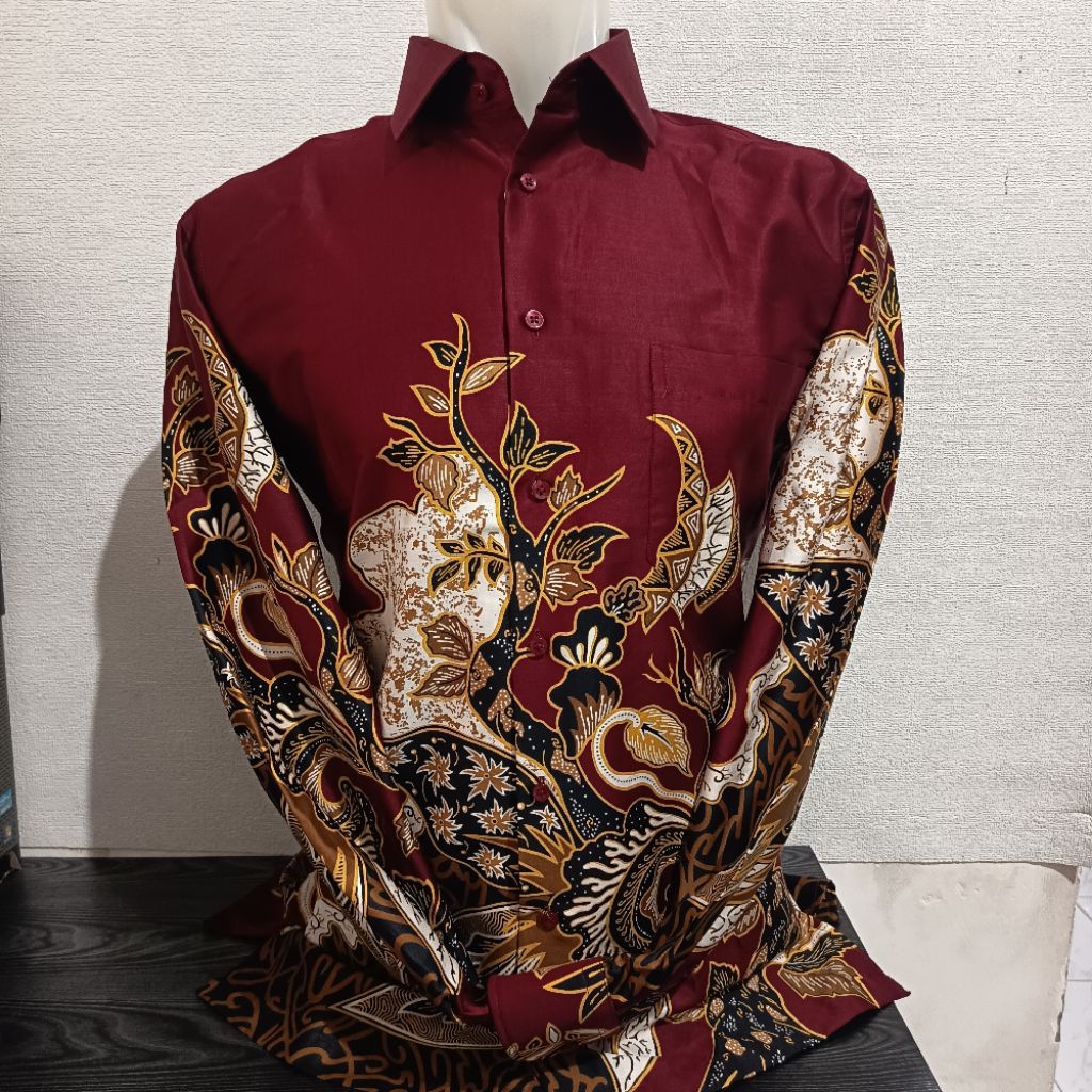 LENGAN PANJANG SLIMFIT ALISAN Batik PREMIUM 20071 Dasar Merah/Hitam