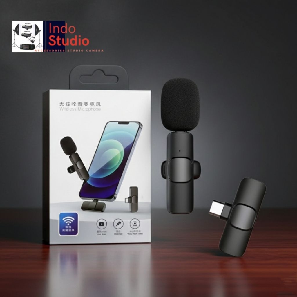 microphone wireless mic I-Phone mic andorid type c mic wireless berkualitas 2mic wireless