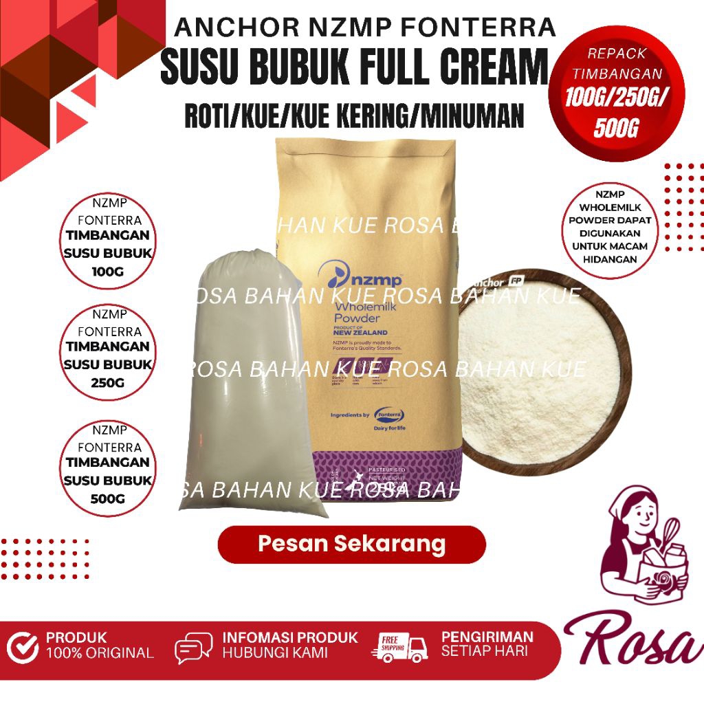 Susu Bubuk untuk Kue Roti Full Cream Anchor NZMP Fonterra Repack Timbangan 100g 250g 500g