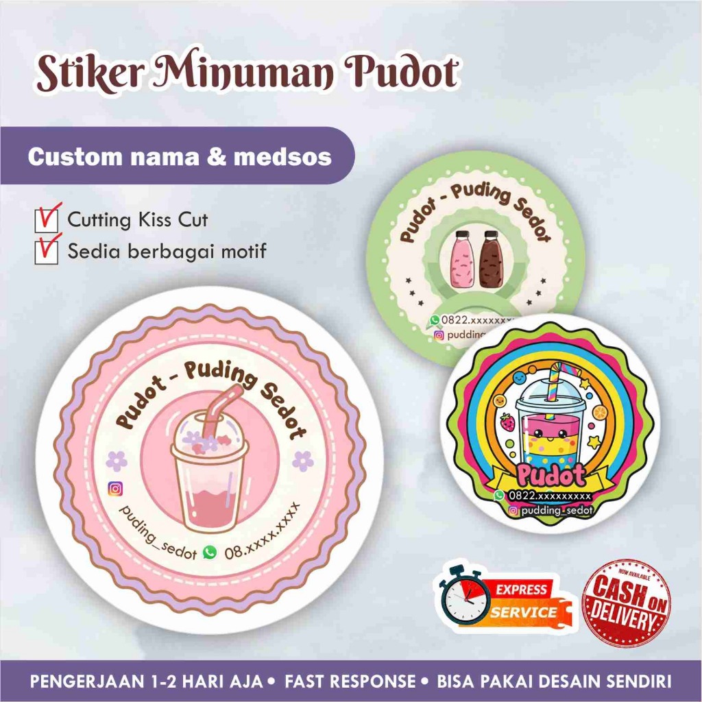 [170 pcs] Stiker Cromo bulat Pudot puding sedot / Label kemasan makanan minuman