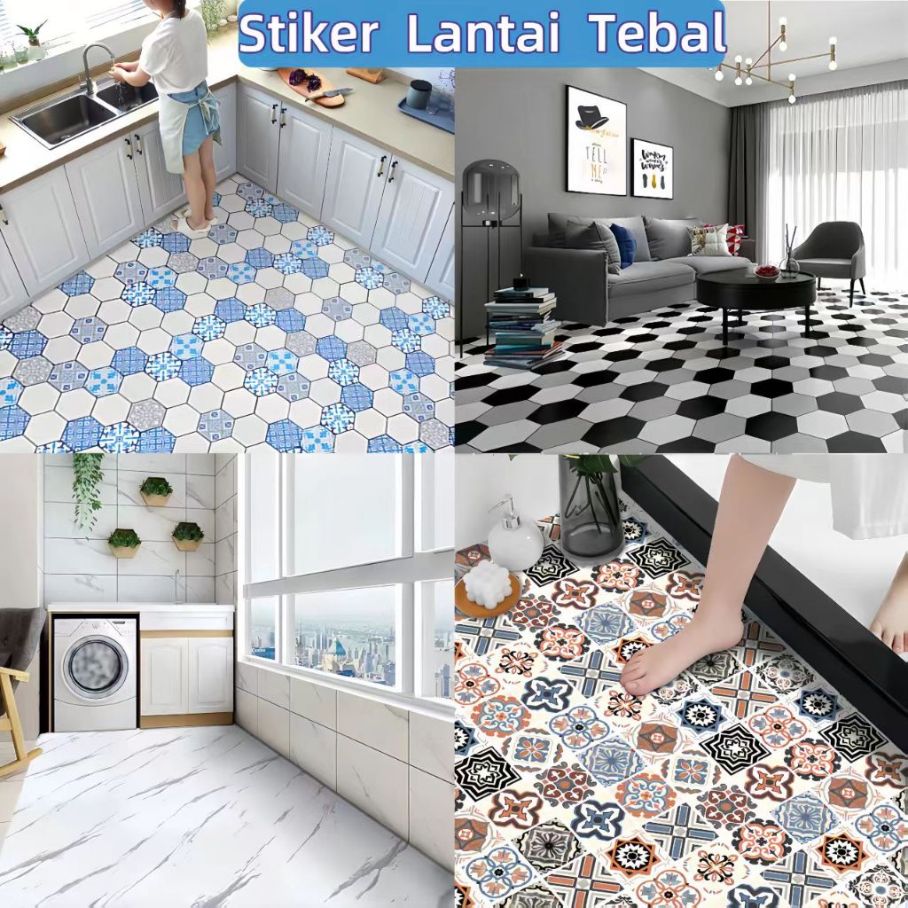 Stiker Lantai Tebal Kramik Kamar Mandi Anti Air Dapur Tahan Kotor Toilet Anti Selip Balkon Anti Lici
