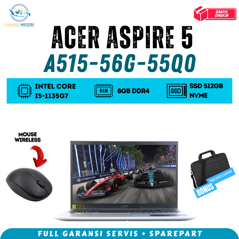 Promo BARU Laptop Acer Aspire 5 A515-56G-55Q0 Intel CORE i5-1135G7 NVIDIA GEFORCE MX450 RAM 8GB SSD 