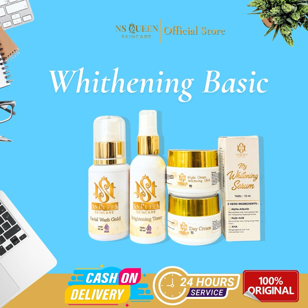 NS QUEEN Skincare Paket Whitening Basic Original BPOM | Facial Wash Toner Serum Day Cream Night Crea