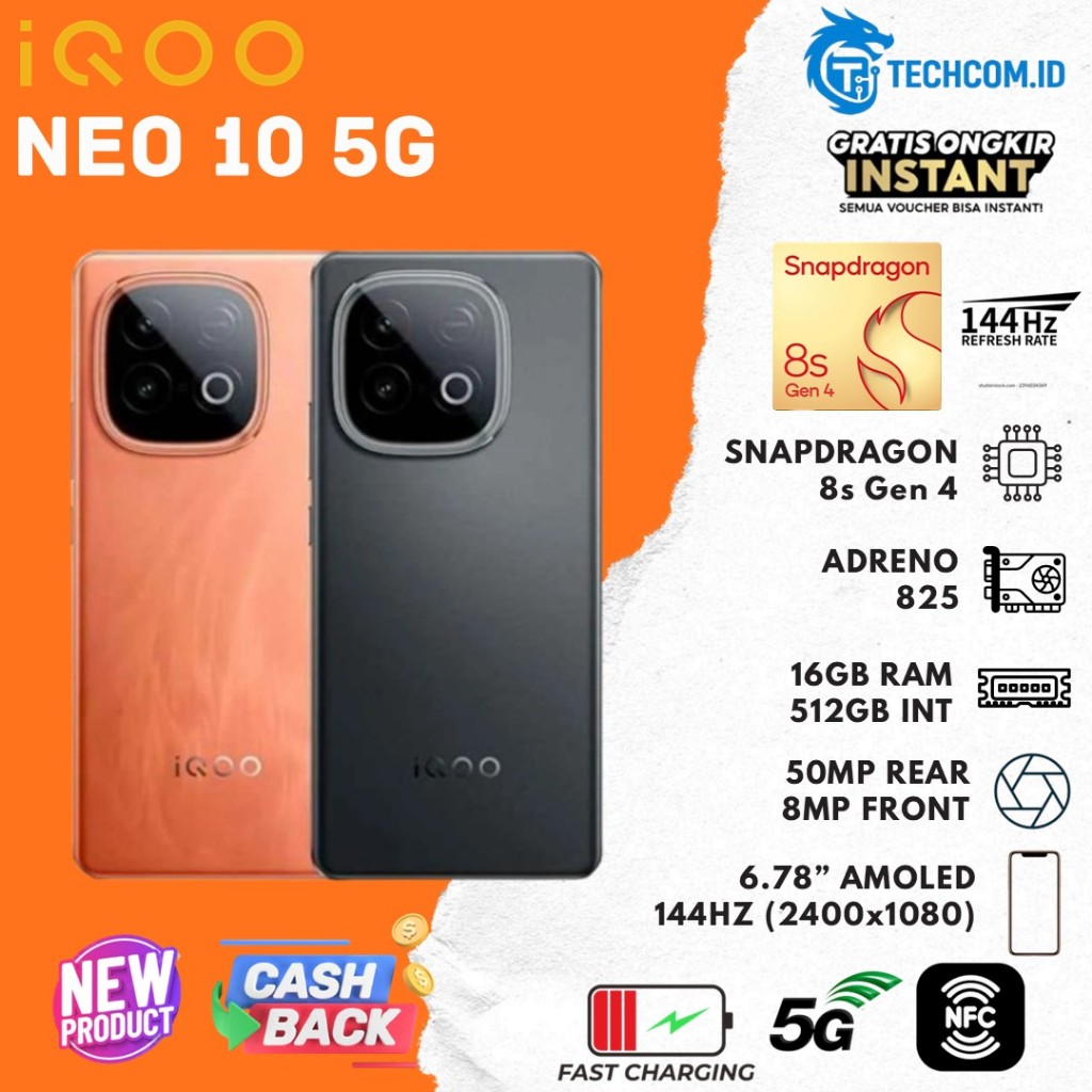 IQOO NEO 10 5G, 1st Snapdragon 8s Gen 4 + Q1 (Dual Chipset), 7K VC Cooling System, 7000 mAH
