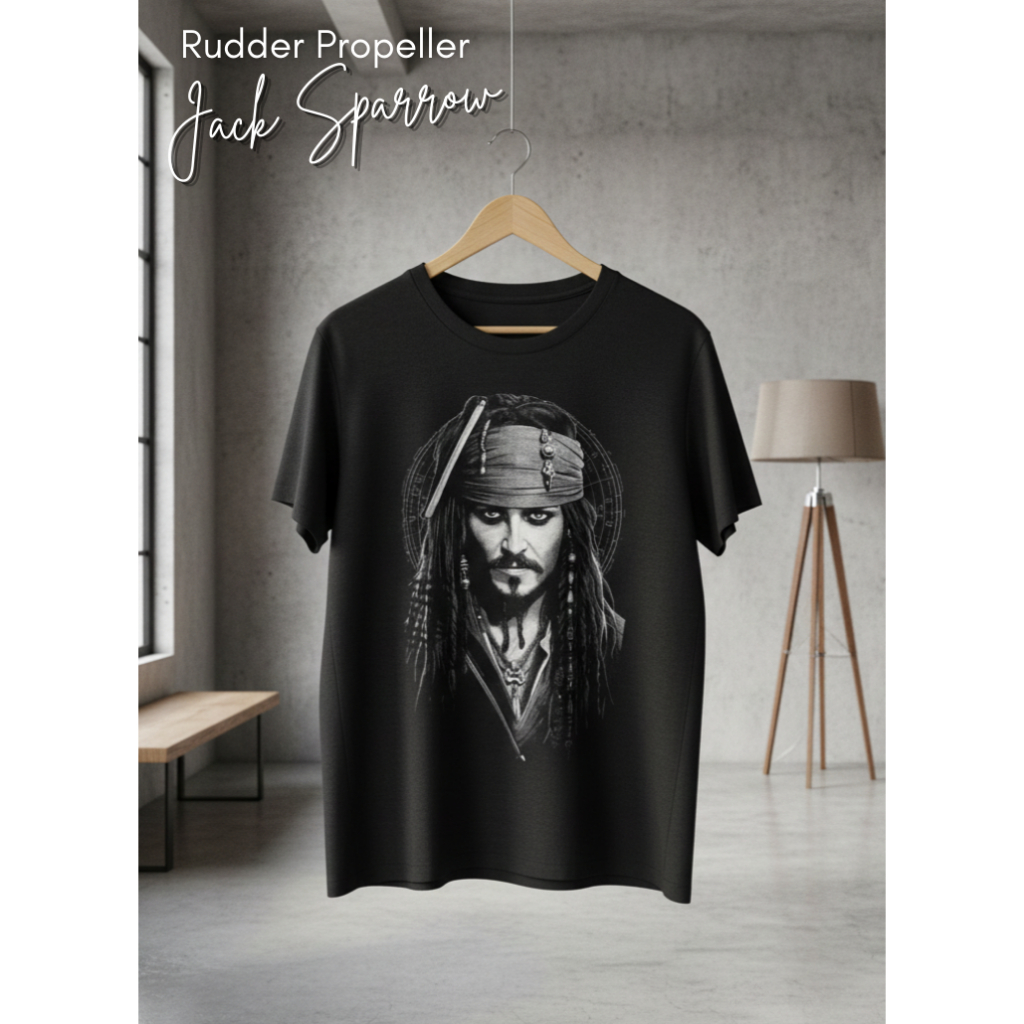 Kaos Hitam Desain Jack Sparrow Unisex - T-Shirt Pria/Wanita Oblong Katu Lembut Adem Nyaman