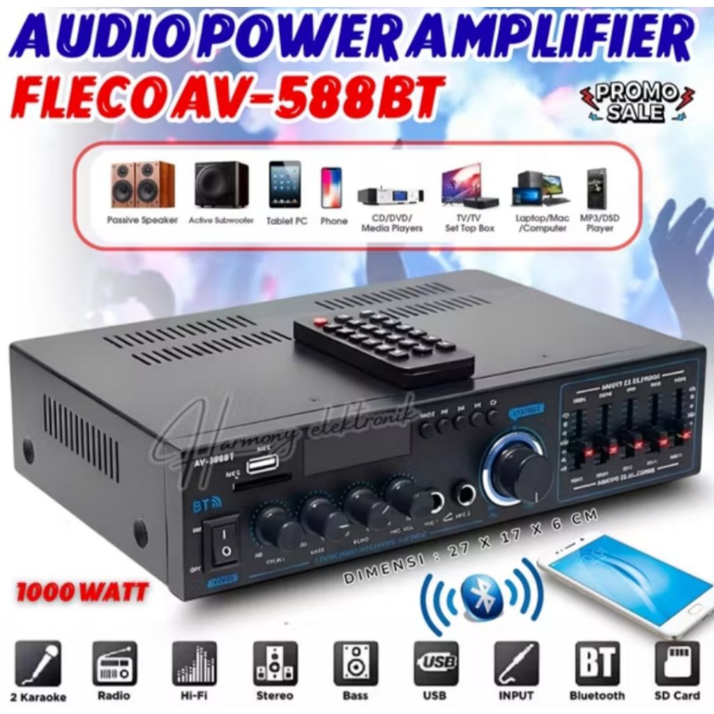 SIAP DIKIRIM POWER AMPLIFIER MIXER BLUETOOTH 1000 WATT FLECO AV-588BT