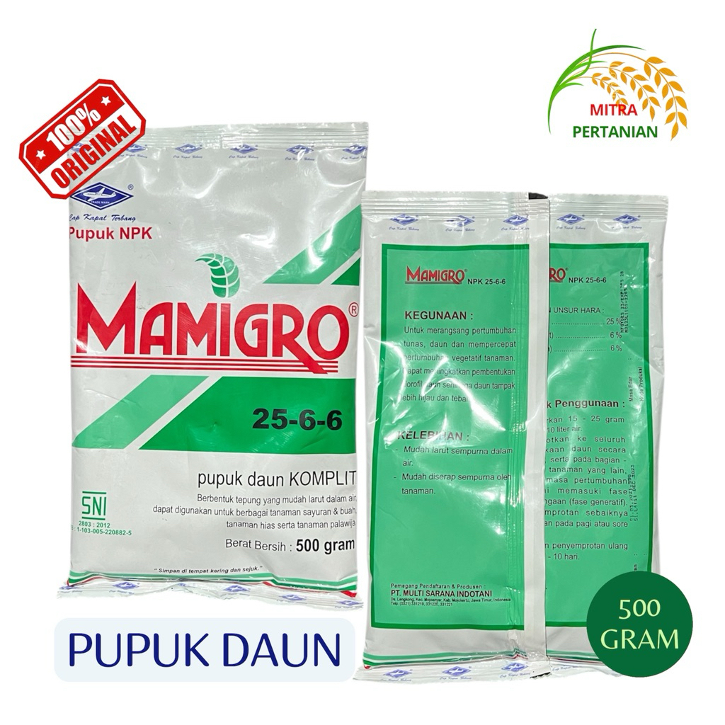 Pupuk Daun Npk 25-6-6+mikro Mamigrow Hijau 500 gram