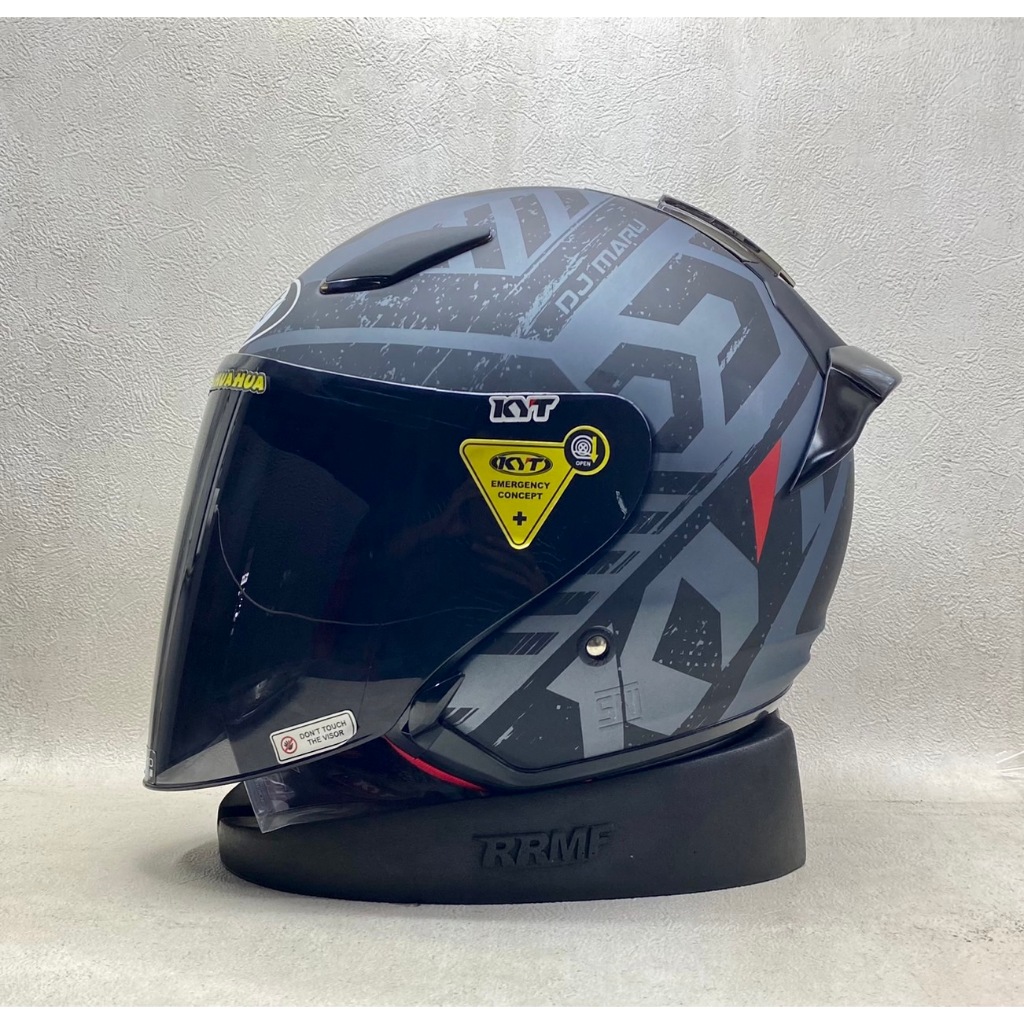 KYT DJ MARU #16 MATT ALL GREY DOFF PAKET GANTENG - HELM HALF FACE KYT ORIGINAL SINGLE VISOR TERMURAH