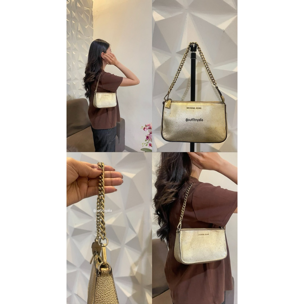 tas michael kors mercer metallic gold