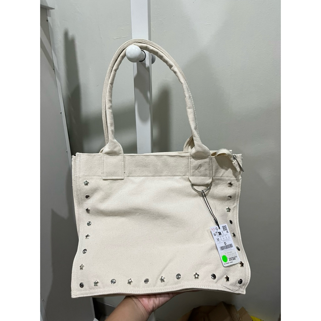 Tas Stradivarius Shoulder Bag Kanvas broken white/ putih tulang tebel sale