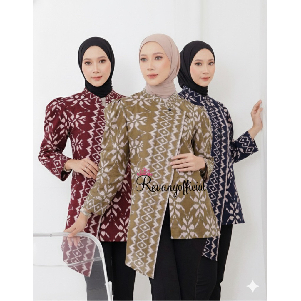 Revany ID - Blouse Puff Songket Atasan Batik Kerja Wanita Modern