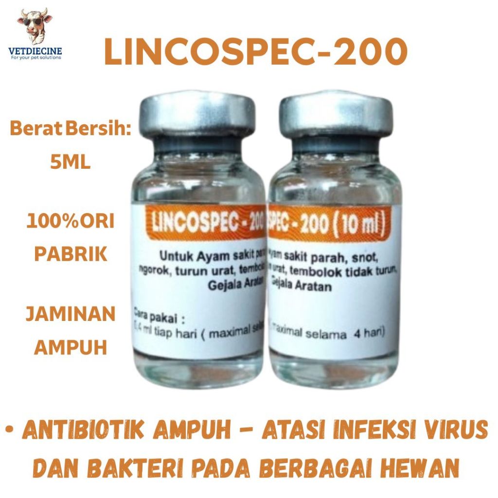 Lincospec 200 - Lincospec 200  5 ml - Obat Ayam Sakit Apapun - Obat Ayam Sakit - Lincospec Ori 100%