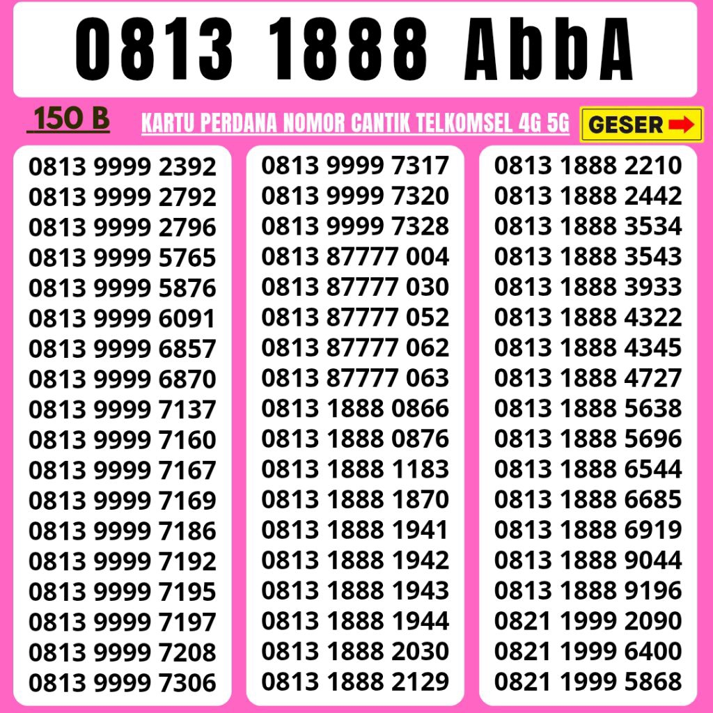 Nomor Cantik Telkomsel Abab Super 1888 Kartu Perdana Telkomsel Tsel Red Telkomsel 5g Telkomsel 10 di
