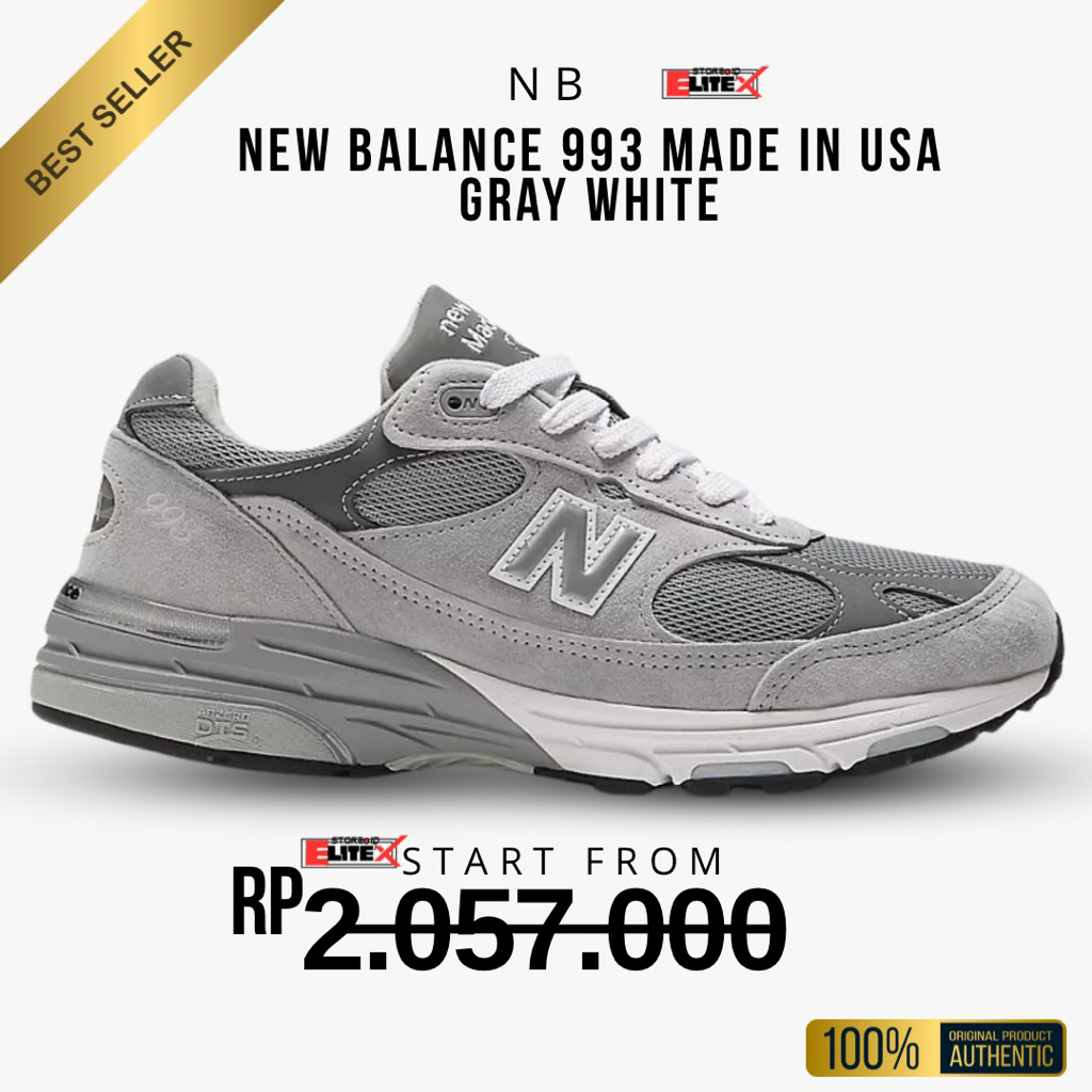Sepatu Sneakers NB 993 Made in USA Gray White Original
