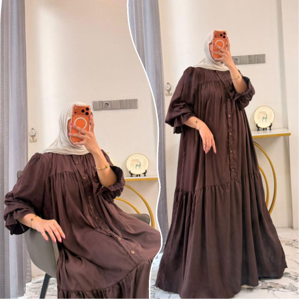 Gamis Zea Polos Gamis Lengan Balon Bahan Rayon Premium Busui Bumil Friendly Enamosa Batik