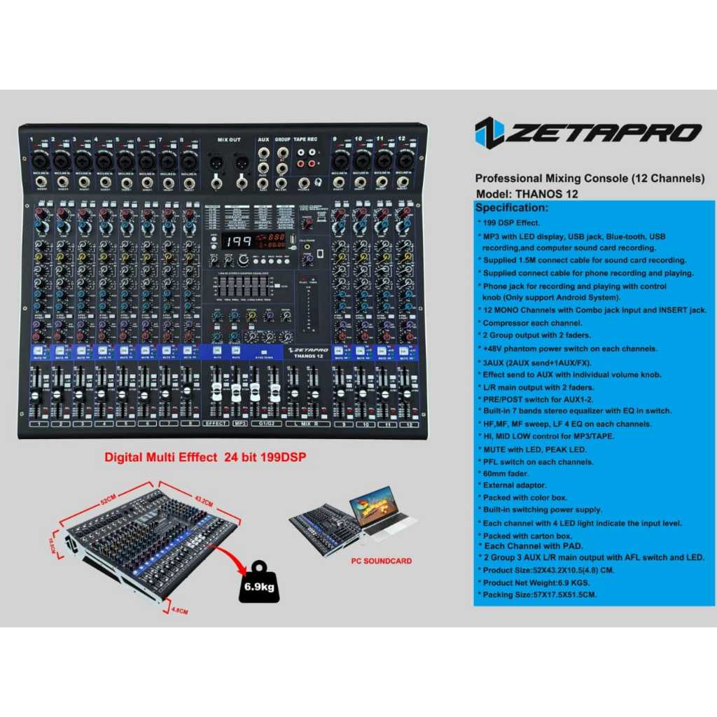 Promo Professional MIXER ZETAPRO THANOS 12 Mixer 12 Channel 199 Dsp Edit A Edit B ZETAPRO ORIGINAL