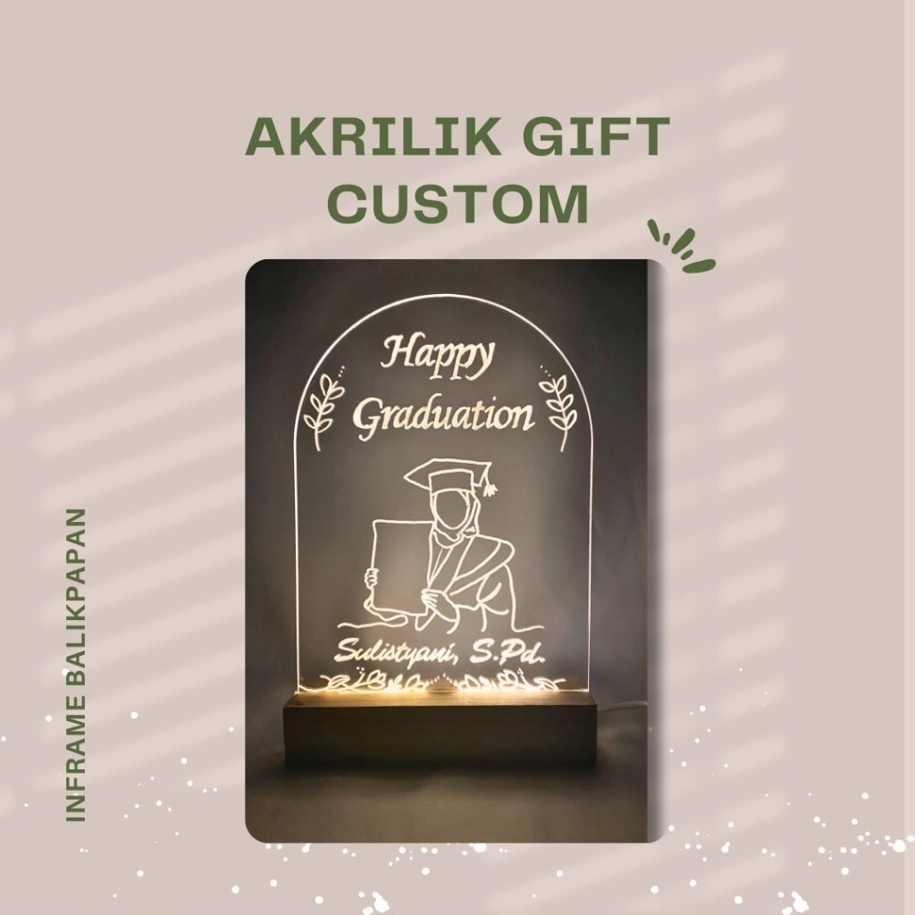 AKRILIK GIFT CUSTOM WISUDA / KADO PERNIKAHAN / ULTAH [Stand LED / Non LED]