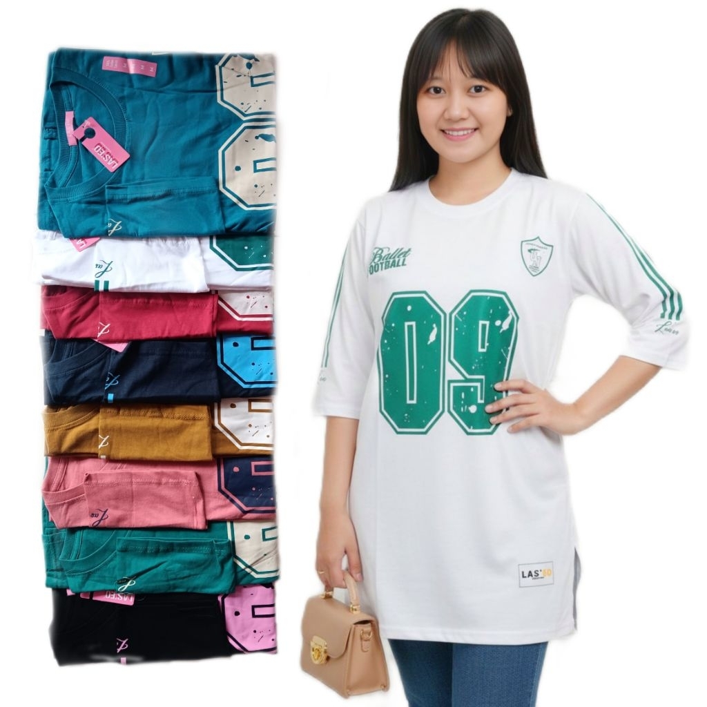 Kaos BASEBALL atasan wanita 7/8 Bawah Oval Polos Belah Samping