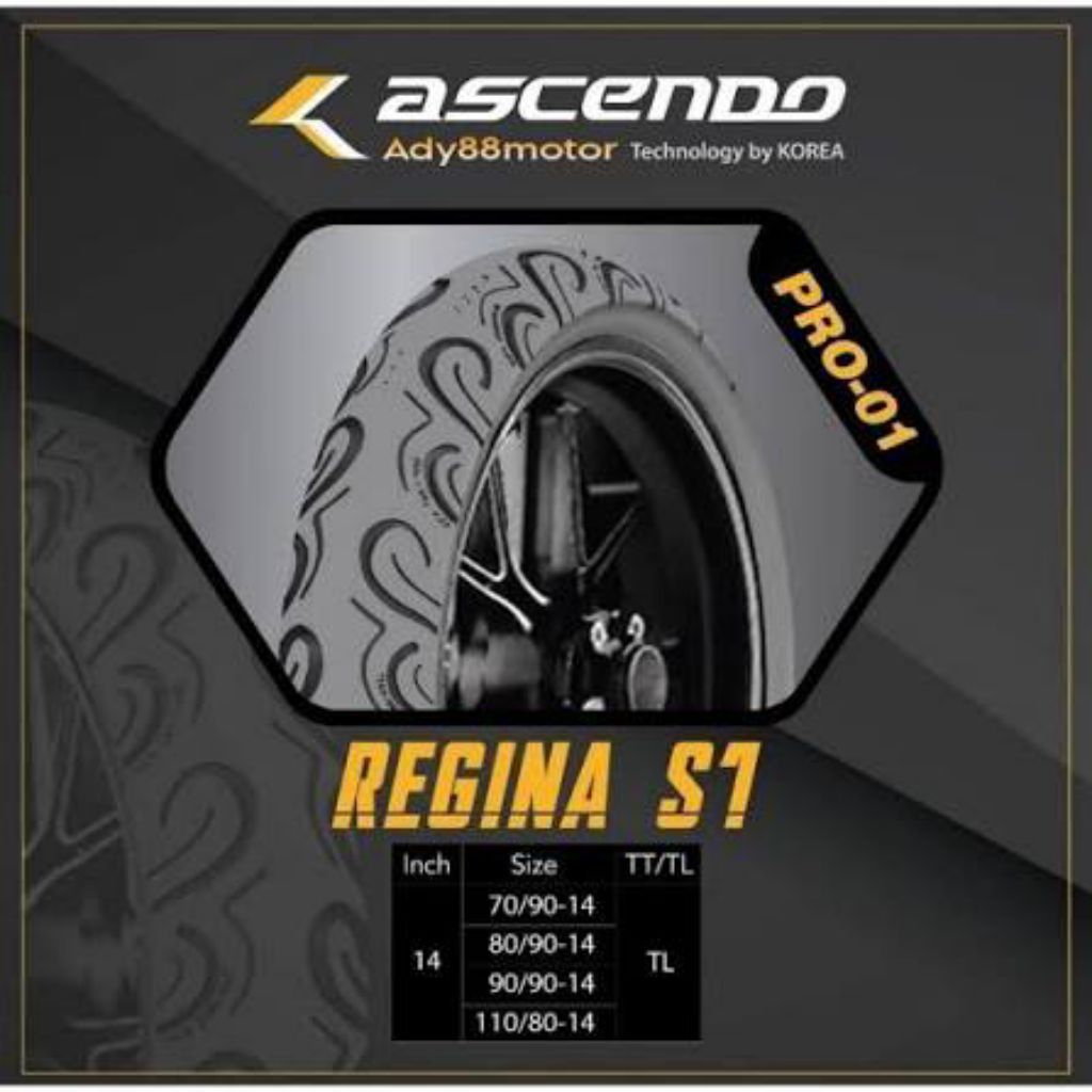 70/90-14 Ascendo Tubeless Regina Ban Luar Ring 14 Tubles Bonus Dop