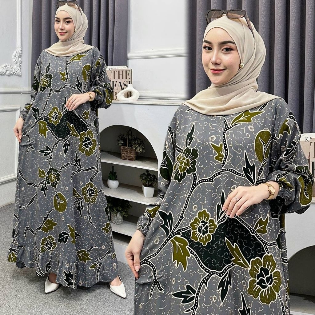 Daster batik wanita modern lengan panjang bahan adem all size