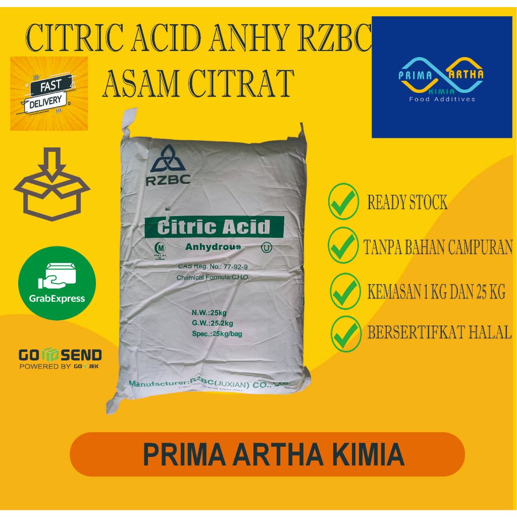 CITRIC ACID ANHYDROUS RZBC/CITRUN/SITRUN MAKANAN DAN MINUMAN /ASAM SITRAT FOOD GRADE UNTUK MAKANAN D