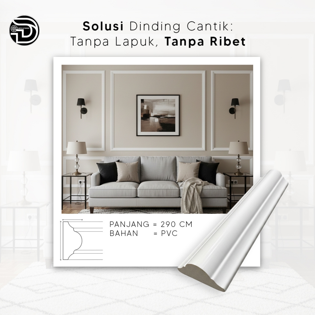 Wall Moulding PVC 290cm/ List Dinding PVC Anti Rayap & Air/Lis Profil Frame Dekorasi Rumah/ TERMURAH