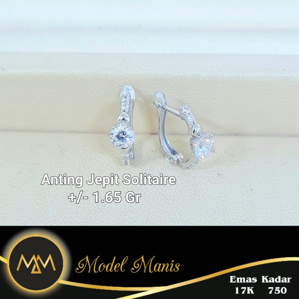 Model Manis Gold - Anting Jepit Solitaire Love Putih - Emas 17k 750